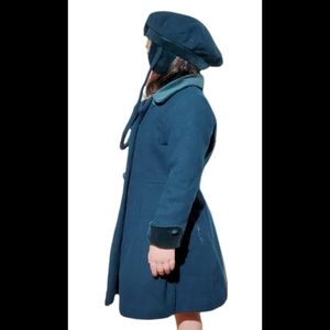 Vtg Braetan Kids Wool Coat Matching Hat Ukraine Rothschild Style Deep Teal